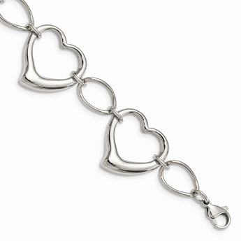 Stainless Steel Polished Hearts Bracelet