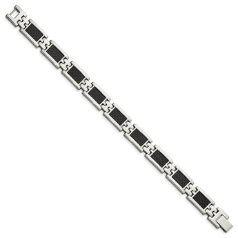 Stainless Steel Polished Black Carbon Fiber Inlay 9in Bracelet