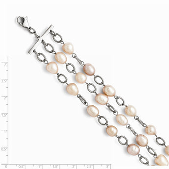 Stainless Steel Polished Pink Fresh Water Cultured Pearl Bracelet