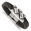 Stainless Steel Antiqued Black Leather Bracelet
