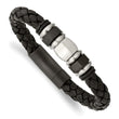 Stainless Steel Brushed Leather Black IP-plated & Rubber Bracelet