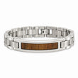 Stainless Steel Polished/Brushed Wood Inlay Enameled Bracelet