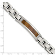 Stainless Steel Polished/Brushed Wood Inlay Enameled Bracelet