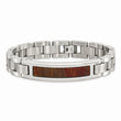 Stainless Steel Polished/Brushed Red/Orange Wood Inlay Enameled Bracelet