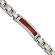 Stainless Steel Polished/Brushed Red Wood Inlay Enameled Bracelet