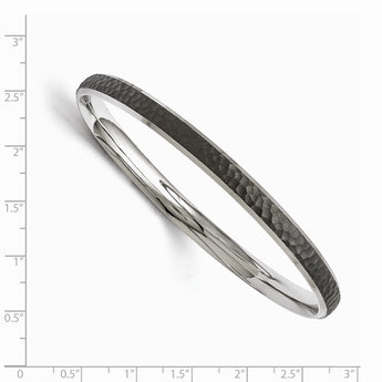 Stainless Steel Polished/Laser Cut Black IP-plated Hammered Bangle