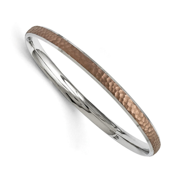 Stainless Steel Polished/Laser Cut Brown IP-plated Hammered Bangle
