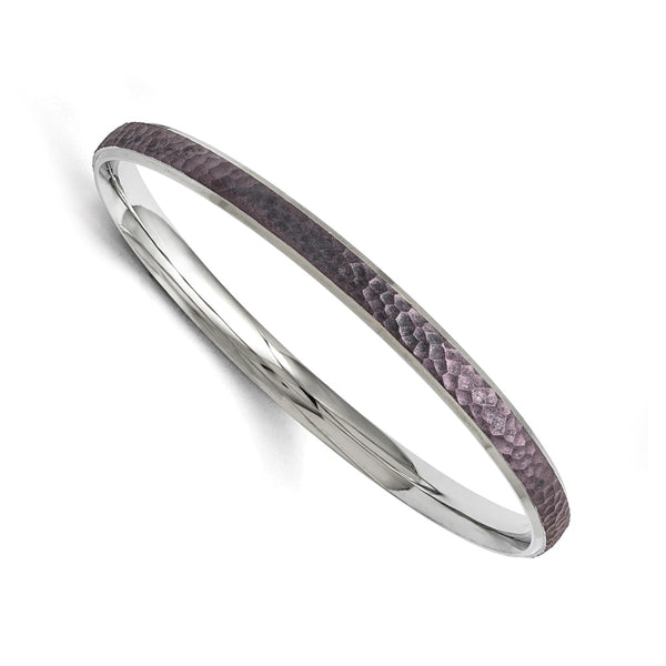 Stainless Steel Polished/Laser Cut Purple IP-plated Hammered Bangle