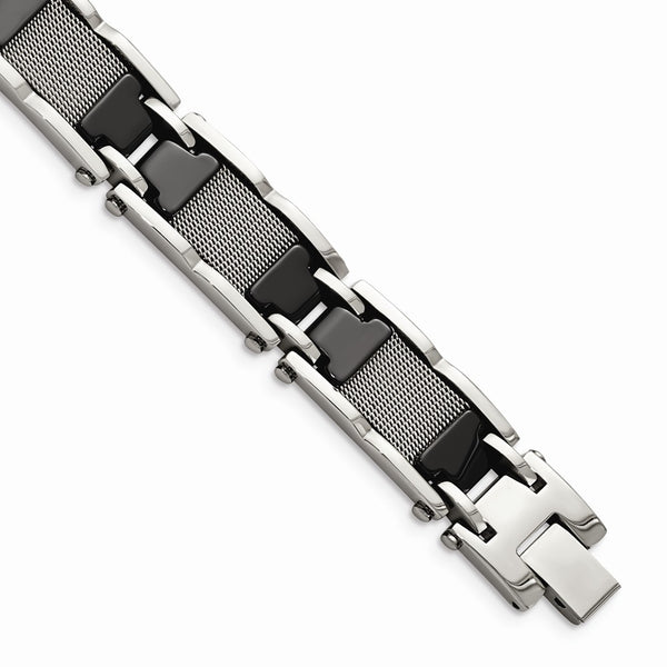 Stainless Steel/Ceramic Black Polished Mesh Bracelet