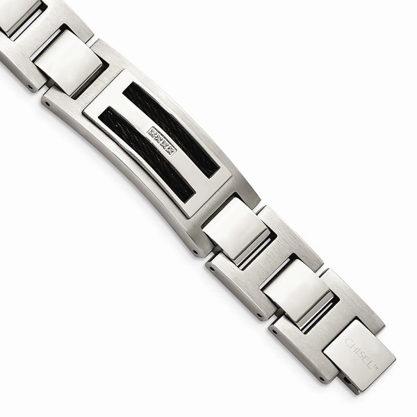 Stainless Steel Polished/Matte Black IP-plated 0.05ct tw. Diamond Bracelet