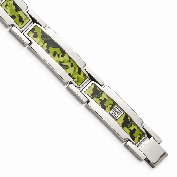 Stainless Steel Polished 0.07ct tw. Diamond Camouflage Bracelet