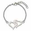 Stainless Steel Polished Hearts with CZs 6.5in w/1.25in. ext. Bracelet