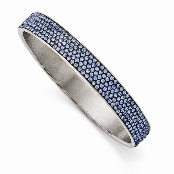 Stainless Steel Polished Blue Enamel w/Crystals Thin Flat Bangle