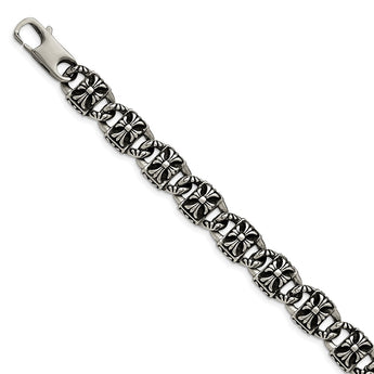 Stainless Steel Polished and Antiqued Cross Bracelet