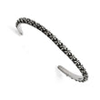 Stainless Steel Polished/Antiqued Floral Thin Cuff Bangle