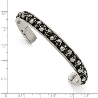 Stainless Steel Polished/Antiqued Skull Cuff Bangle