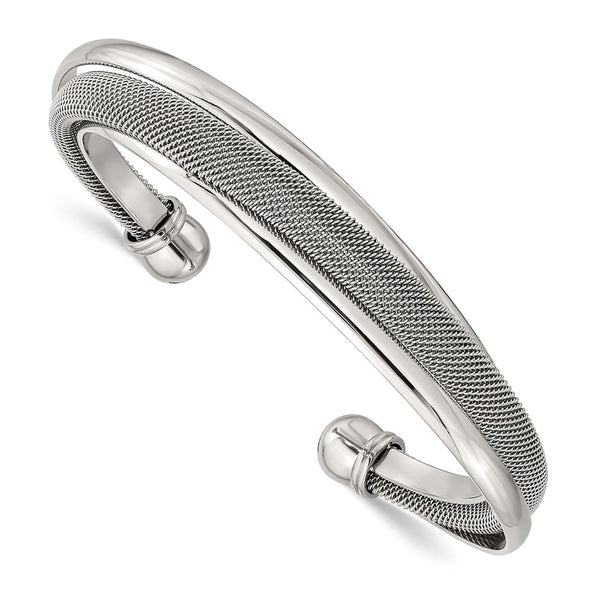 Stainless Steel Polished Mesh Twist Cuff Bangle Bracelet