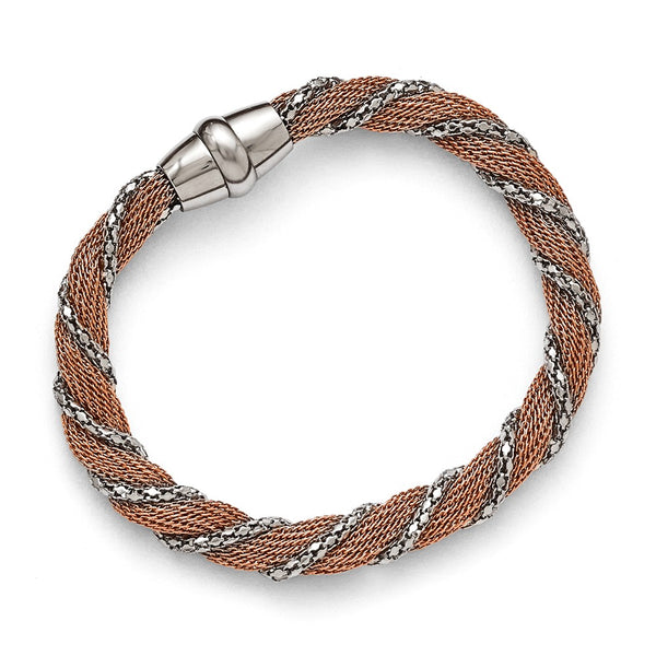 Stainless Steel Polished Rose IP-plated Mesh Twist Bracelet
