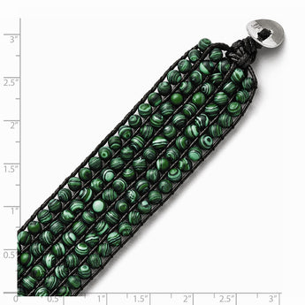 Stainless Steel Black Cord Woven Imitation Malachite Bracelet