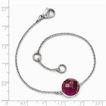 Stainless Steel Polished Maroon Glass w/1in ext Bracelet