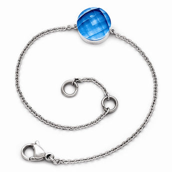 Stainless Steel Polished Blue Glass w/1in ext Bracelet