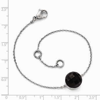 Stainless Steel Polished Dark Brown Glass w/1in ext Bracelet