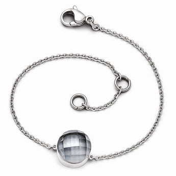 Stainless Steel Polished Grey Glass w/1in ext Bracelet