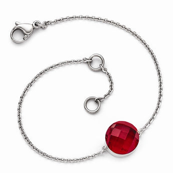 Stainless Steel Polished Red Glass w/1in ext Bracelet