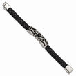 Stainless Steel Antiqued & Polished w/ Blk Onyx Leather Bracelet
