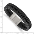 Stainless Steel Brushed Black Leather Bracelet