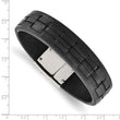 Stainless Steel Polished Black Leather Bracelet