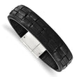 Stainless Steel Polished Black Leather Bracelet