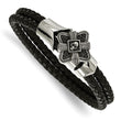 Stainless Steel Polished and Antiqued Leather Bracelet