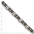 Stainless Steel Polished w/CZ and Black Carbon Fiber Inlay Cross Bracelet