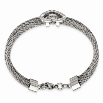 Stainless Steel Polished Heart w/ CZ Bracelet