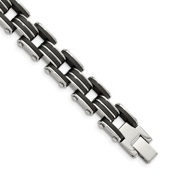 Stainless Steel Black Rubber 8.25in Bracelet