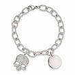 Stainless Steel Polished with Crystal Skull Charm 7.5in Bracelet