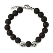 Stainless Steel Polished and Antiqued w/ Black Onyx Skull Bracelet 1 inch