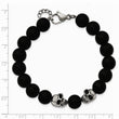 Stainless Steel Polished and Antiqued w/ Black Onyx Skull Bracelet 1 inch