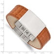 Stainless Steel Satin Textured Light Brown Leather 8in ID Bracelet