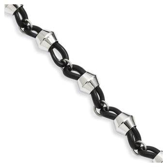 Stainless Steel Black Rubber 9in Bracelet