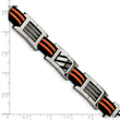 Stainless Steel Cable Accent Black and Orange Rubber 8.5in Bracelet