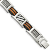 Stainless Steel Cable Accent Black and Orange Rubber 8.5in Bracelet