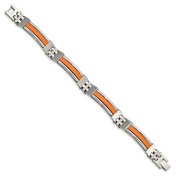 Stainless Steel Orange Rubber 9in Bracelet