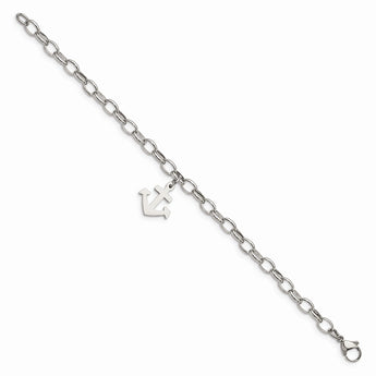 Stainless Steel Polished Anchor 7 in. Bracelet