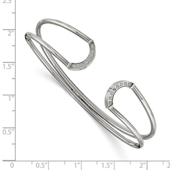 Stainless Steel Polished with CZ Flexible Cuff Bangle