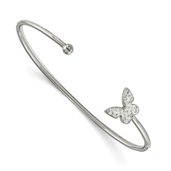 Stainless Steel Polished Preciosa Crystal Butterfly Cuff Bangle