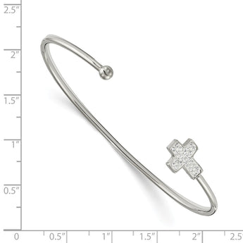 Stainless Steel Polished Preciosa Crystal Cross Cuff Bangle