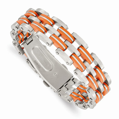 Stainless Steel Orange Rubber 8in Bracelet