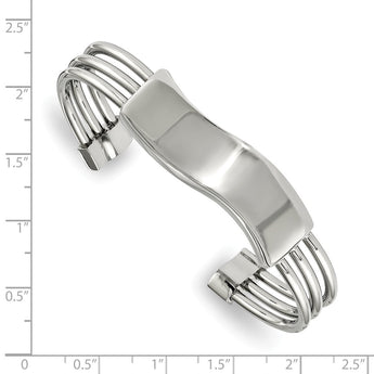 Stainless Steel Polished Waved ID Cuff Bangle